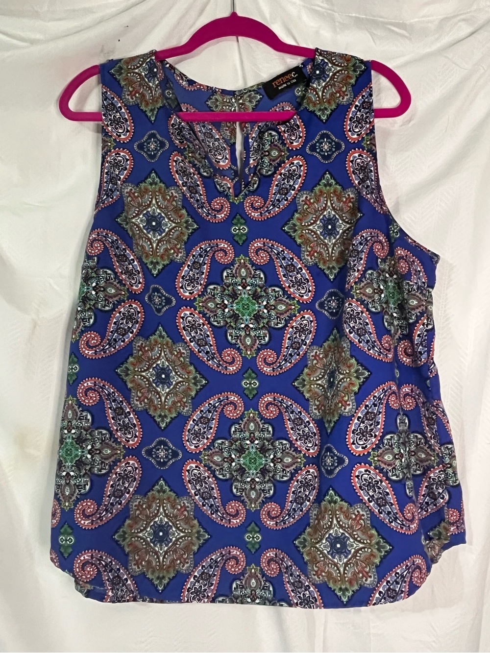 Renee C. Blue Paisley Sleeveless Keyhole  Top
  XXL